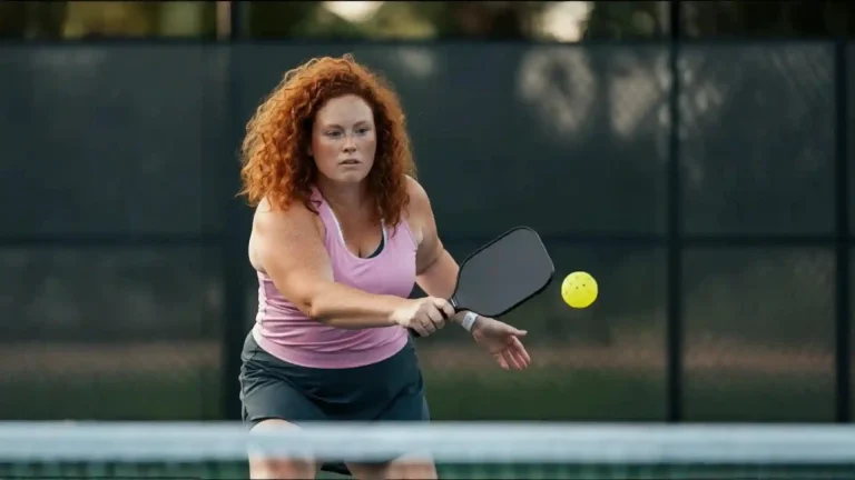 Smiling pickleball player in motion, showing how staying active through fun court play supports fitness goals and highlights the benefits of pickleball for weight loss.