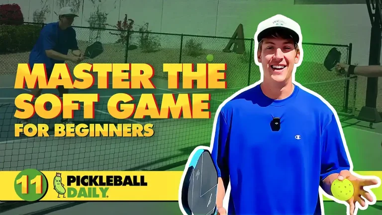 Player hitting a soft shot to keep the pickleball low over the net
