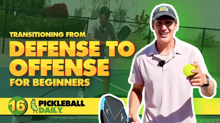 Player moving forward from defense to offense in pickleball rally