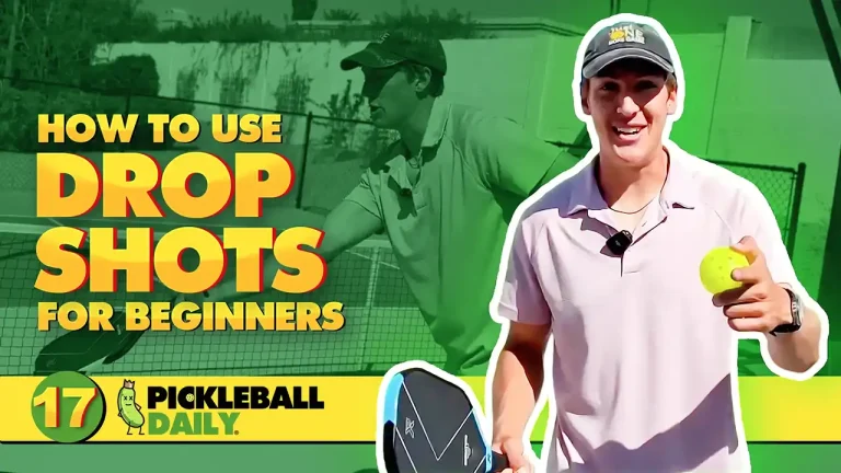 Pickleball player hitting a drop shot to land softly in opponent’s kitchen