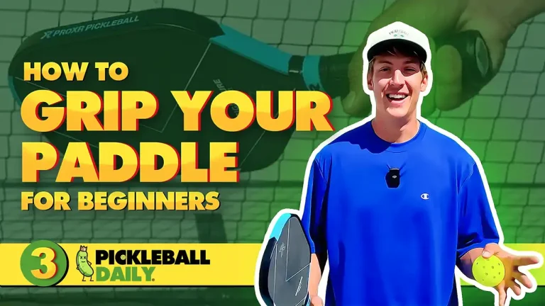 Pickleball player demonstrating different paddle grips and grip change techniques