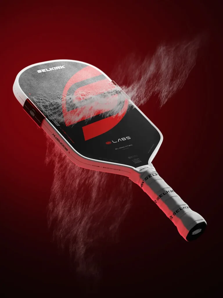 Selkirk Boomstik paddle highlighting InfiniGrit surface technology that boosts spin and durability.