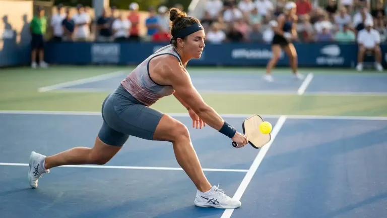 A strong, athletic pickleball player in motion, highlighting power, balance, and conditioning, symbolizing building a resilient, high-performance pickleball body.